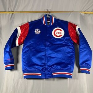 Chicago Cubs Mens Large Satin Jacket NWT Mitchell & Ness Blue Cooperstown